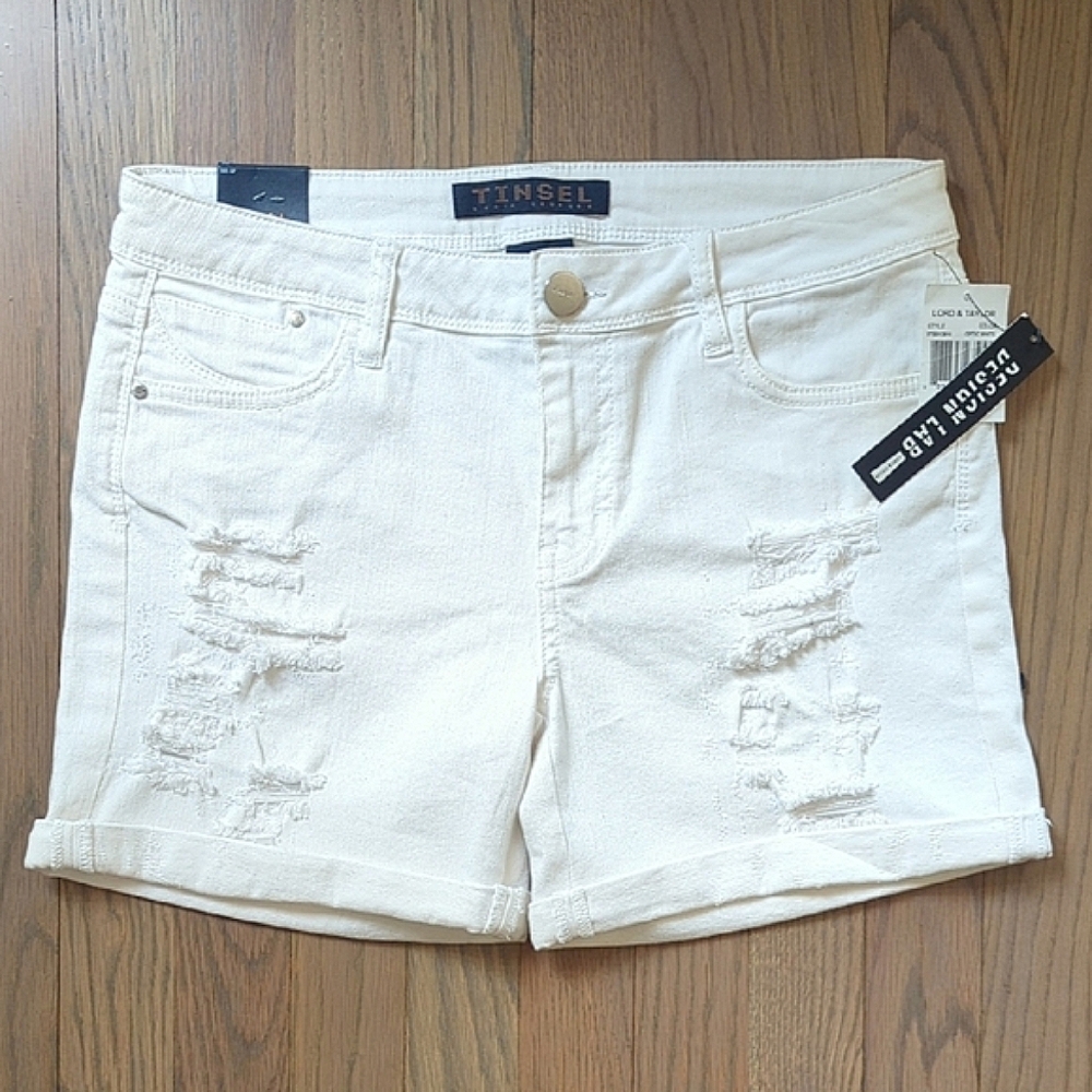 Tinsel Cream Jean Shorts Distressed Style